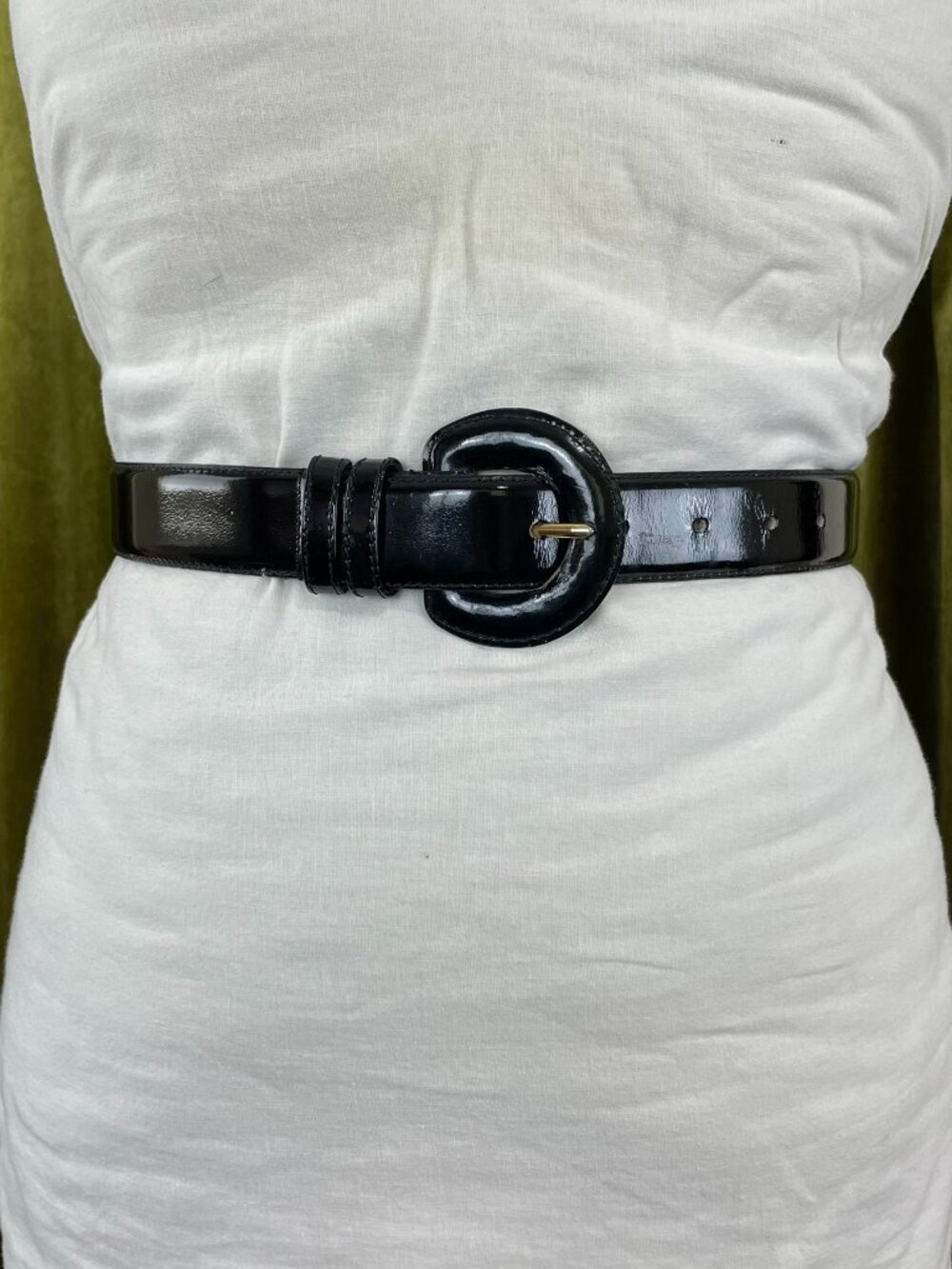 Vintage Genuine Patent Leather Belt, Black, Medium